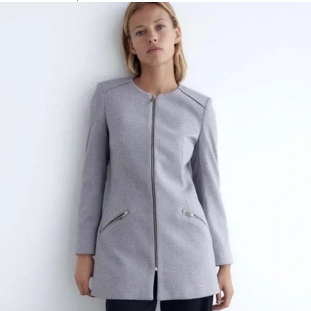 Zara Gray Corpcore Blazer Long Sleeve Crew Neck